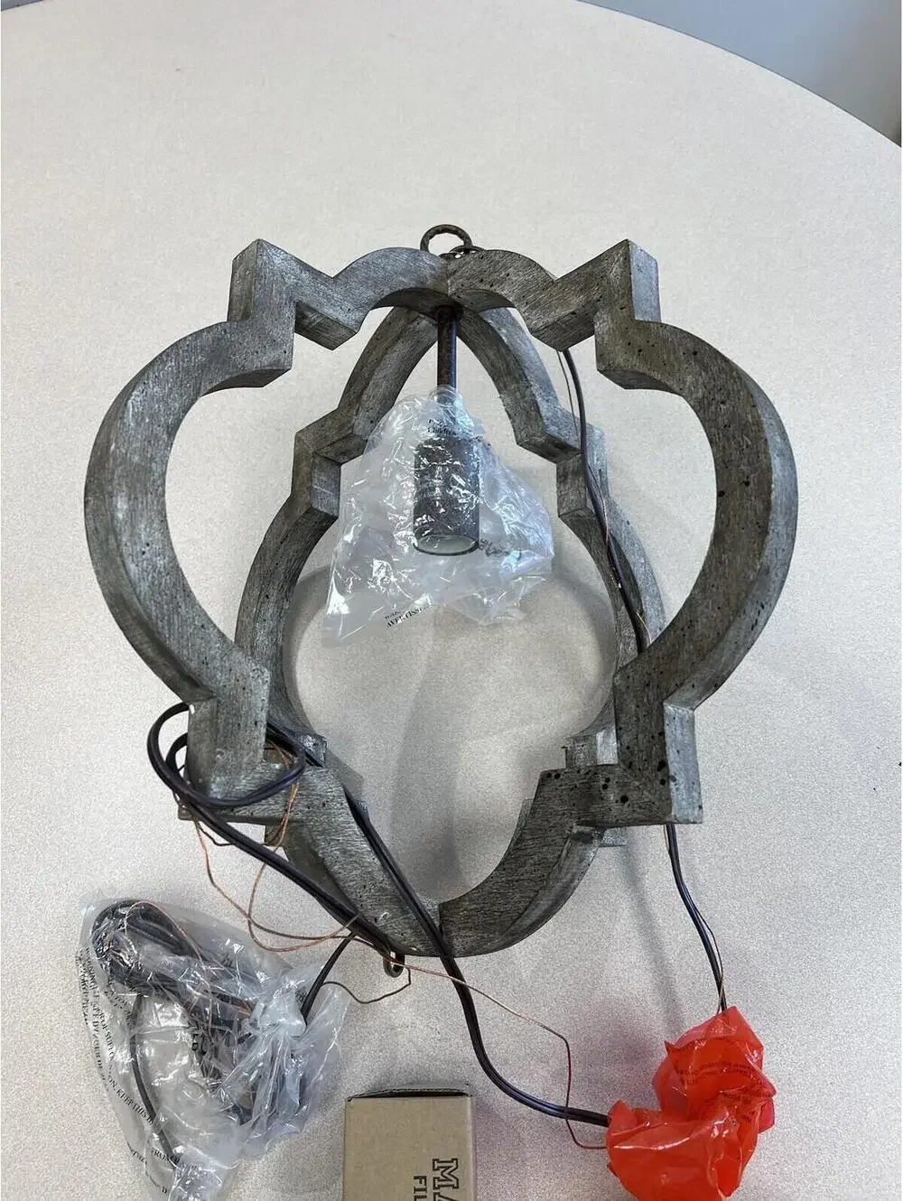 Hanging Light Fixture Beachy driftwood look. aprox 11”x16” comes w/ edison bulb